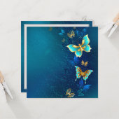 Golden Butterflies op een blauwe achtergrond Kaart (Voorkant / Achterkant in situ)
