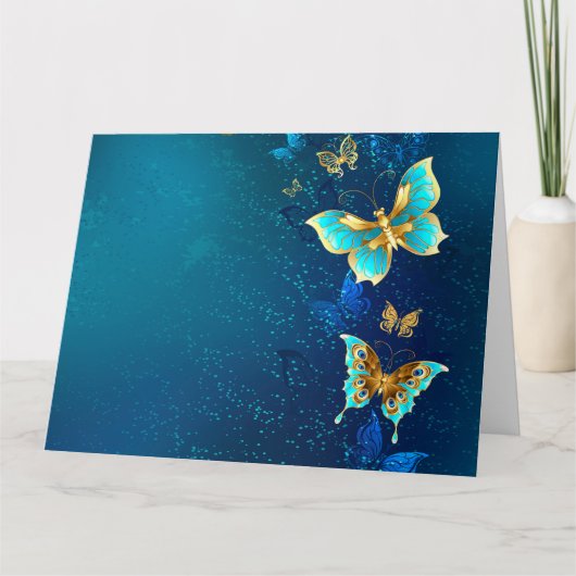 Golden Butterflies op een blauwe achtergrond Kaart (Voorkant)