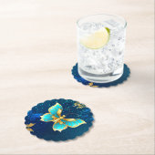 Golden Butterflies op een blauwe achtergrond Kartonnen Onderzetters (Insitu)