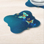 Golden Butterflies op een blauwe achtergrond Kartonnen Onderzetters (Gekanteld)