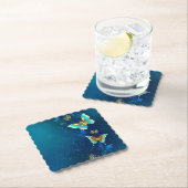 Golden Butterflies op een blauwe achtergrond Kartonnen Onderzetters (Insitu)