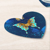 Golden Butterflies op een blauwe achtergrond Kartonnen Onderzetters (Gekanteld)