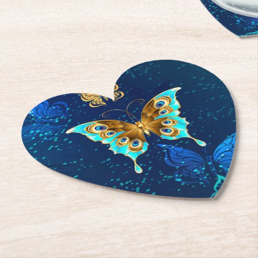 Golden Butterflies op een blauwe achtergrond Kartonnen Onderzetters (Gekanteld)
