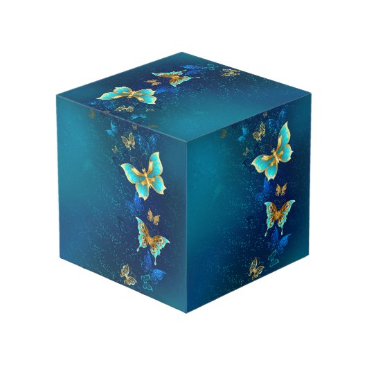 Golden Butterflies op een blauwe achtergrond Kubus (Achter hoekig)