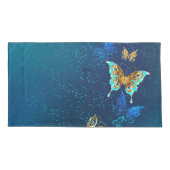 Golden Butterflies op een blauwe achtergrond Kussensloop (Achterkant)