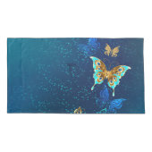 Golden Butterflies op een blauwe achtergrond Kussensloop (Achterkant-Links)
