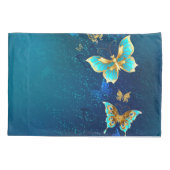Golden Butterflies op een blauwe achtergrond Kussensloop (Achterkant)