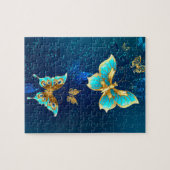 Golden Butterflies op een blauwe achtergrond Legpuzzel (Horizontaal)