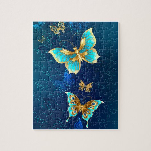 Golden Butterflies op een blauwe achtergrond Legpuzzel (Verticaal)