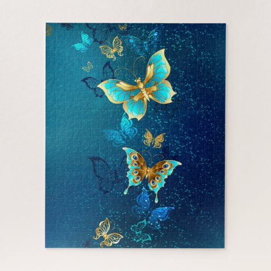 Golden Butterflies op een blauwe achtergrond Legpuzzel (Verticaal)