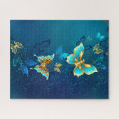 Golden Butterflies op een blauwe achtergrond Legpuzzel (Horizontaal)