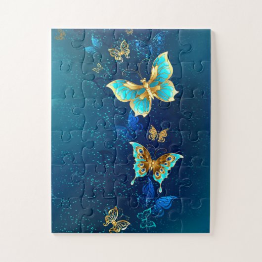 Golden Butterflies op een blauwe achtergrond Legpuzzel (Verticaal)