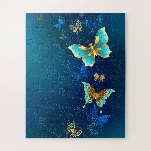 Golden Butterflies op een blauwe achtergrond Legpuzzel (Verticaal)