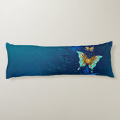 Golden Butterflies op een blauwe achtergrond Lichaamskussen (Achterkant)