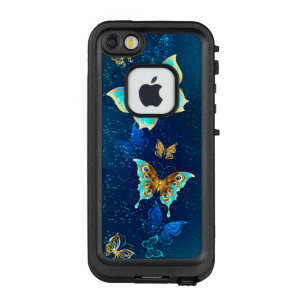 Golden Butterflies op een blauwe achtergrond LifeProof FRÄ’ iPhone SE/5/5s Hoesje