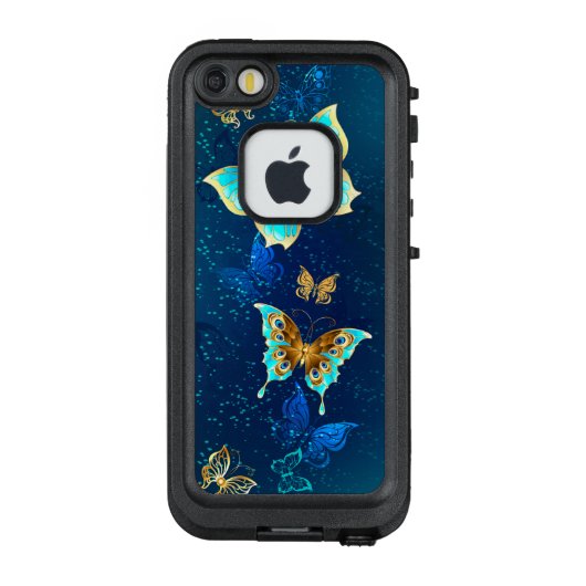 Golden Butterflies op een blauwe achtergrond LifeProof iPhone Hoesje (Achterkant)