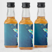 Golden Butterflies op een blauwe achtergrond Likeurfles Etiket (Flessen)