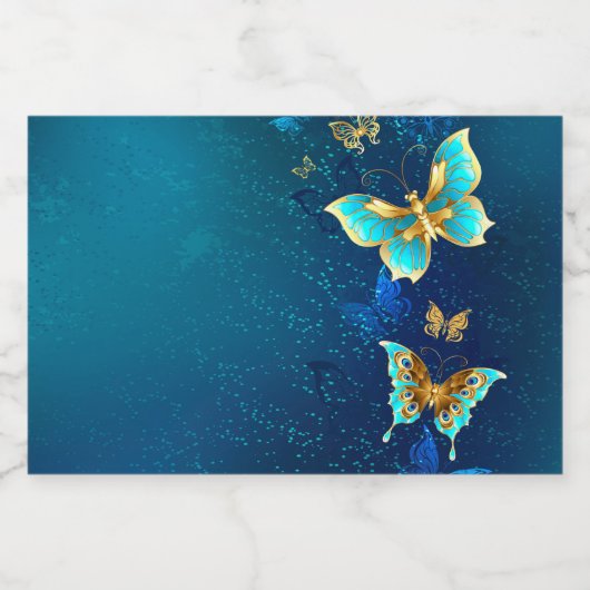 Golden Butterflies op een blauwe achtergrond Likeurfles Etiket (Enkel label)