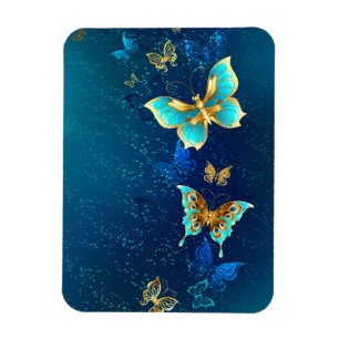 Golden Butterflies op een blauwe achtergrond Magneet