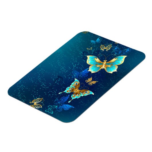 Golden Butterflies op een blauwe achtergrond Magneet (Linkerzijde)