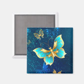Golden Butterflies op een blauwe achtergrond Magneet (Voorkant / Achterkant)