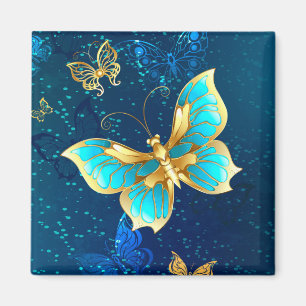 Golden Butterflies op een blauwe achtergrond Magneet