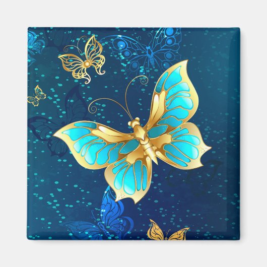 Golden Butterflies op een blauwe achtergrond Magneet (Voorkant)