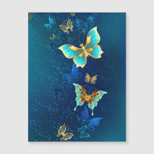 Golden Butterflies op een blauwe achtergrond Magnetische Uitnodiging