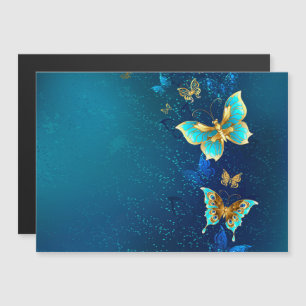 Golden Butterflies op een blauwe achtergrond Magnetische Uitnodiging
