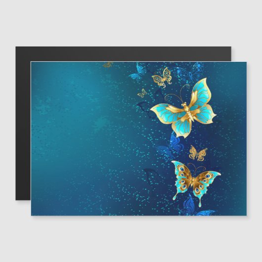 Golden Butterflies op een blauwe achtergrond Magnetische Uitnodiging (Voorkant / Achterkant)