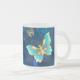 Golden Butterflies op een blauwe achtergrond Matglas Koffiemok