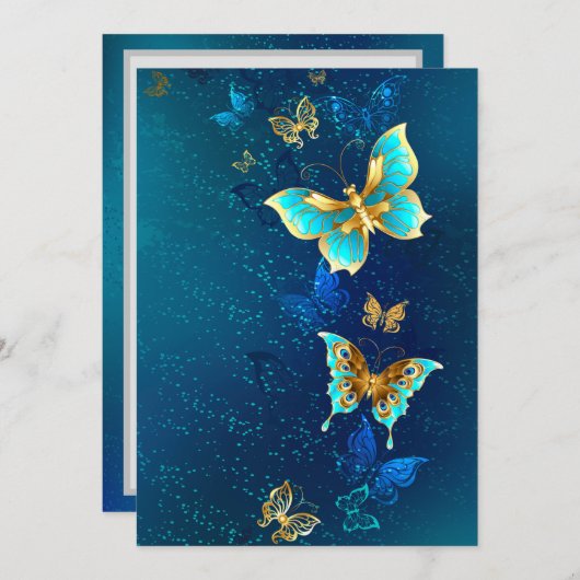 Golden Butterflies op een blauwe achtergrond Menu (Voorkant / Achterkant)