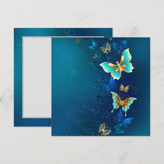 Golden Butterflies op een blauwe achtergrond Menu (Voorkant / Achterkant)