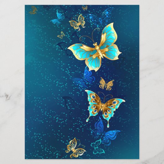 Golden Butterflies op een blauwe achtergrond Menu (Voorkant)
