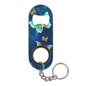Golden Butterflies op een blauwe achtergrond Mini Flessenopener (Achterkant)