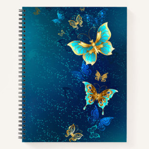 Golden Butterflies op een blauwe achtergrond Notitieboek