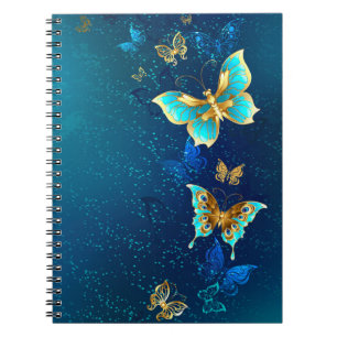 Golden Butterflies op een blauwe achtergrond Notitieboek