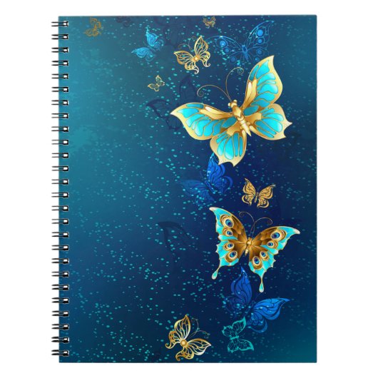 Golden Butterflies op een blauwe achtergrond Notitieboek (Voorkant)