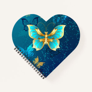 Golden Butterflies op een blauwe achtergrond Notitieboek