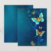 Golden Butterflies op een blauwe achtergrond Notitiekaartje (Voorkant / Achterkant)