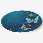 Golden Butterflies op een blauwe achtergrond Papieren Bordje (Gekanteld)