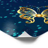 Golden Butterflies op een blauwe achtergrond Perfect Poster (Hoek)