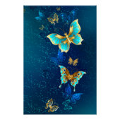 Golden Butterflies op een blauwe achtergrond Perfect Poster (Voorkant)