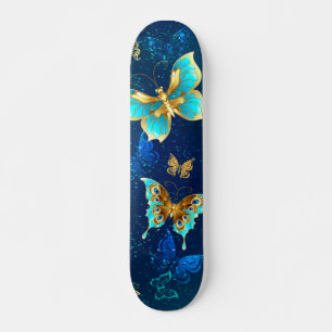 Golden Butterflies op een blauwe achtergrond Persoonlijk Skateboard