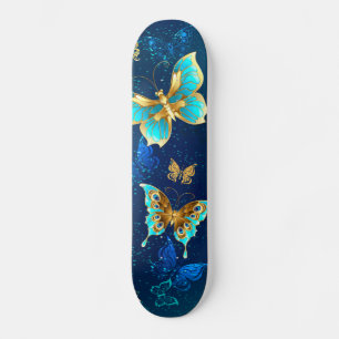 Golden Butterflies op een blauwe achtergrond Persoonlijk Skateboard