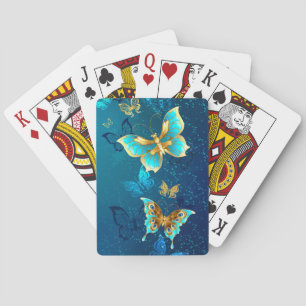 Golden Butterflies op een blauwe achtergrond Pokerkaarten