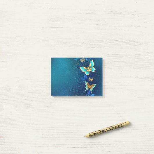 Golden Butterflies op een blauwe achtergrond Post-it® Notes (Op bureau)