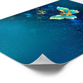Golden Butterflies op een blauwe achtergrond Poster (Hoek)