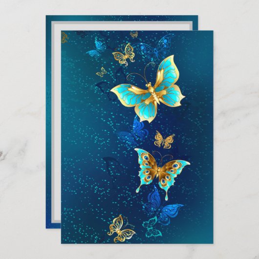 Golden Butterflies op een blauwe achtergrond Programmakaart (Voorkant / Achterkant)