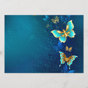 Golden Butterflies op een blauwe achtergrond Programmakaart